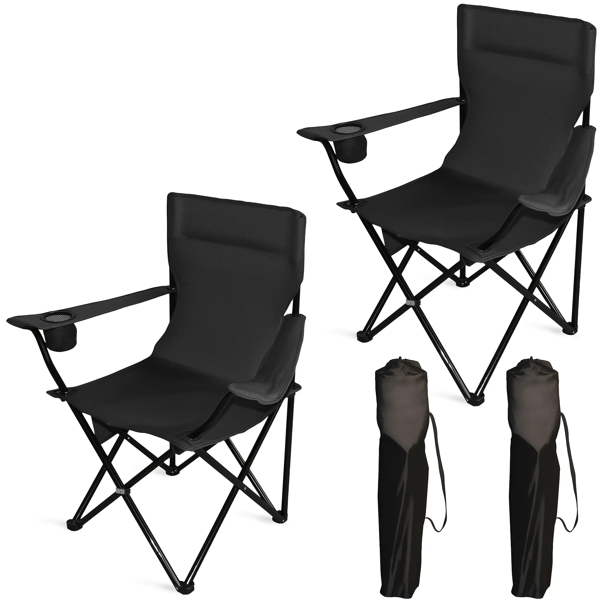 2 Pack Portable Folding Camping Chairs, Outdoor Camp Chair with Cup Holder & Side Pocket for Camping, Hiking, Picnic, Travel
