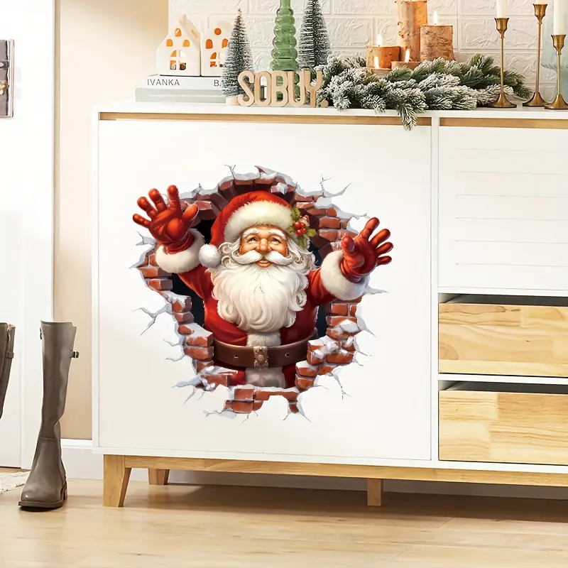 1pc Santa Claus Creative Wall Hole Toilet Stickers | PVC Matte Material | Bedroom Wall Stickers | Self Adhesive Decorative Stickers | Removable No Adhesive Leave | Bathroom Decoration | Home Decoration | Festive Atmosphere