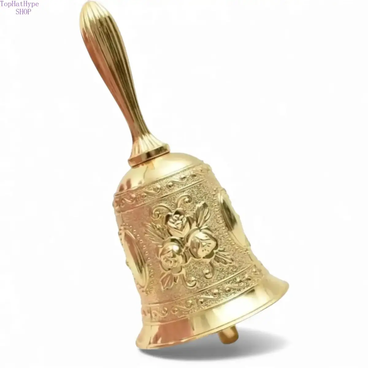 Gold Hand Bell, Decorative Metal Campana Bell with Vintage Design, Spiritual Home Decor Accessory for Meditation, Prayer, Ritual Practices and Altar Display