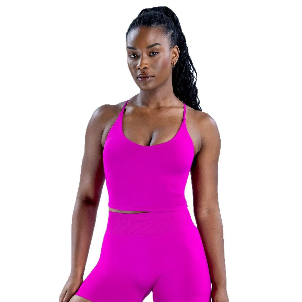 High Elastic Cross Back Racerback Yoga Top Removable Padded Sports Bra, No Bounce Gym Tank Set For Women High Elastic Cross Back Racerback Yoga Top Removable Padded Sports Bra, No Bounce Gym Tank Set For Women