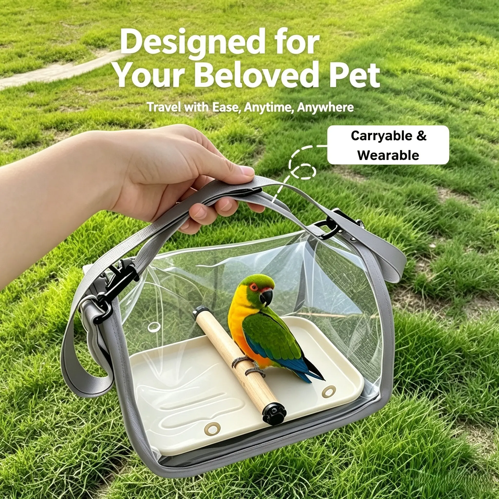Parrot Travel Carrier, Portable Bird Cage Enclosure for Small Pets, Breathable & Transparent Bird Travel Bag for Parakeets, Hamsters, Lizards, Small Animals Outdoor Transport