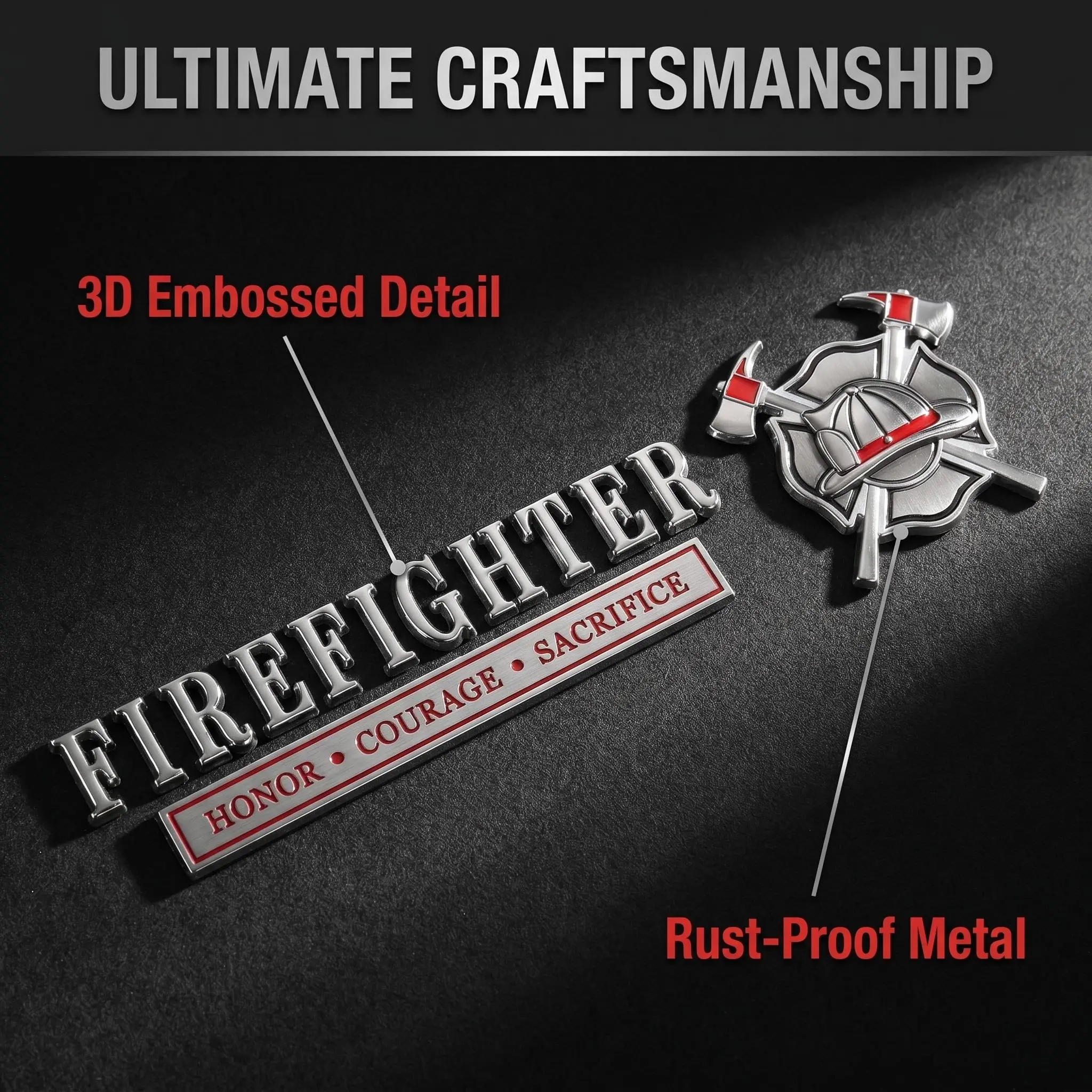 A timeless tribute to the honor, courage, and sacrifice of firefighters. This car badge, crafted from high-grade metal, boasts a substantial feel and exudes premium quality. Automotive Decoration