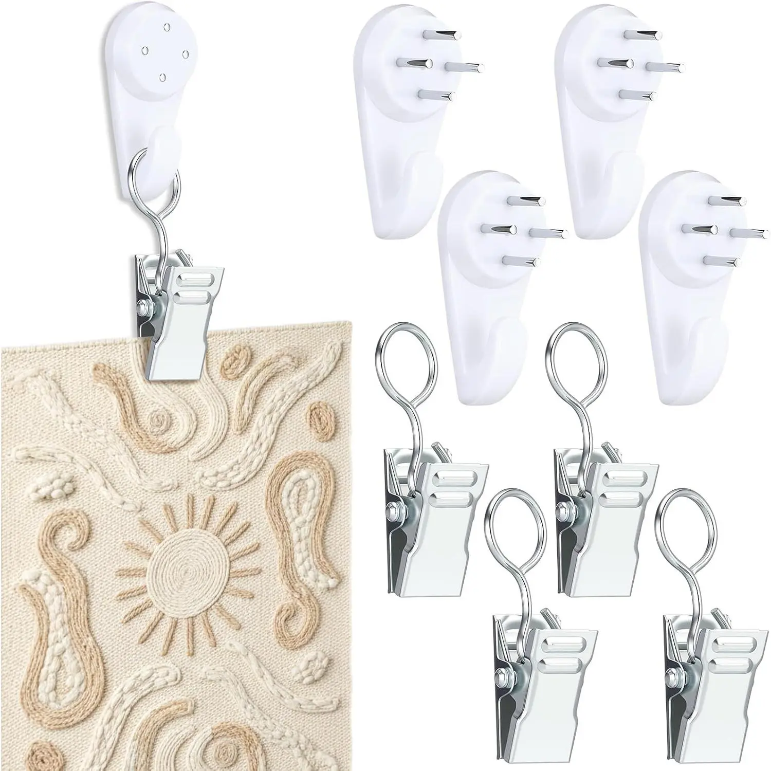 24 Sets 1.2 Inch Tapestry Hangers Wall  Clamps Plastic Metal Wall Hangers Clips for Hangings Rugs Tapestry Carpets Display