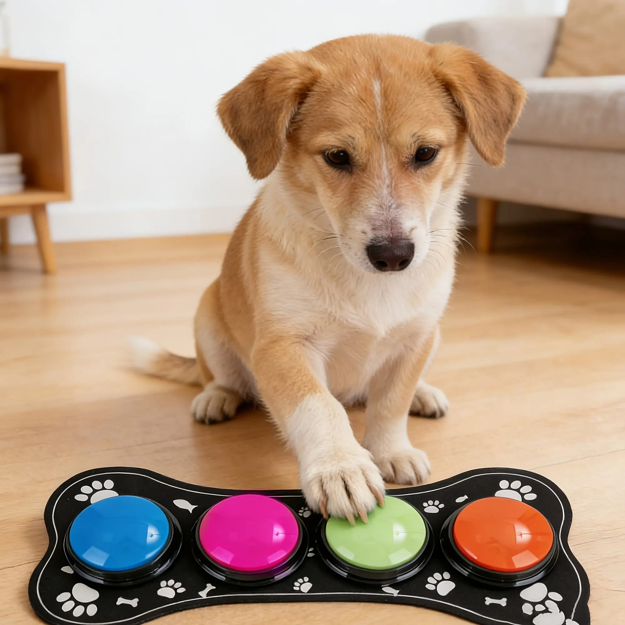 New 4pcs Pet Button Dog Communication Buttons with Non-Slip Pad, Recording Button, Pet Training Toy, Cat and Dog Sound Toy with Stickers, Recordable Pet Toy, Cat and Dog Toy, Batteries Not Included