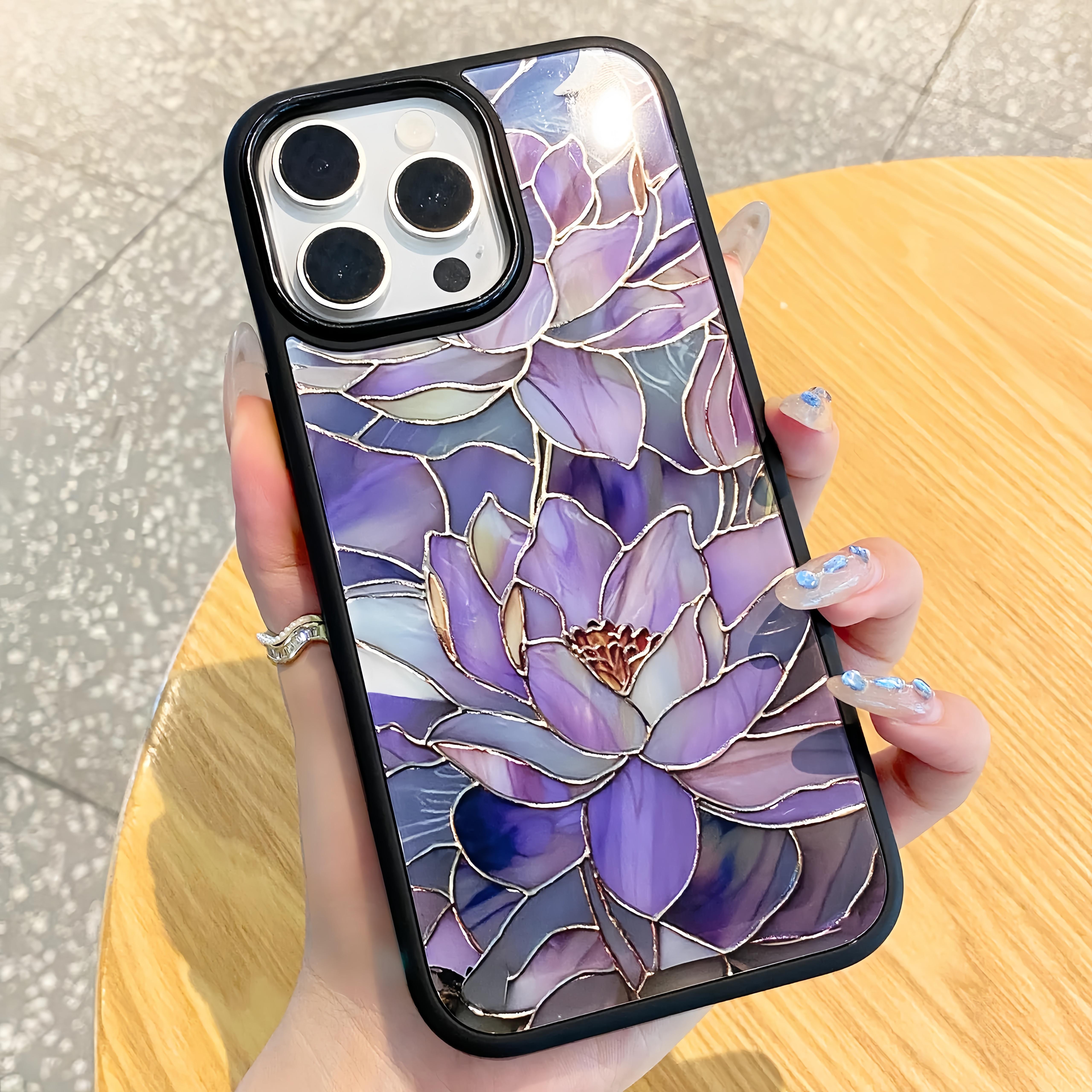 Stained Glass Inspired Floral Magnetic iPhone Case Compatible With iPhone 17/16/15/14/13/12/11  Pro Max Plus Air Series Magsafe Supported 2mm Raised Bezel Lip Screen Protection