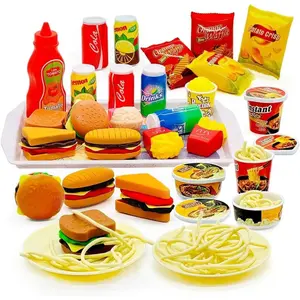 Pretend Play Kitchen Mini Foods Set for Kids Hamburger Fries Noodles Drink with Tray Playset, Play House Kitchen Accessories Role Toys Birthday Gifts for Boys Girls 3-5 Yrs (31Pcs Hamburger Chips)fidget toys