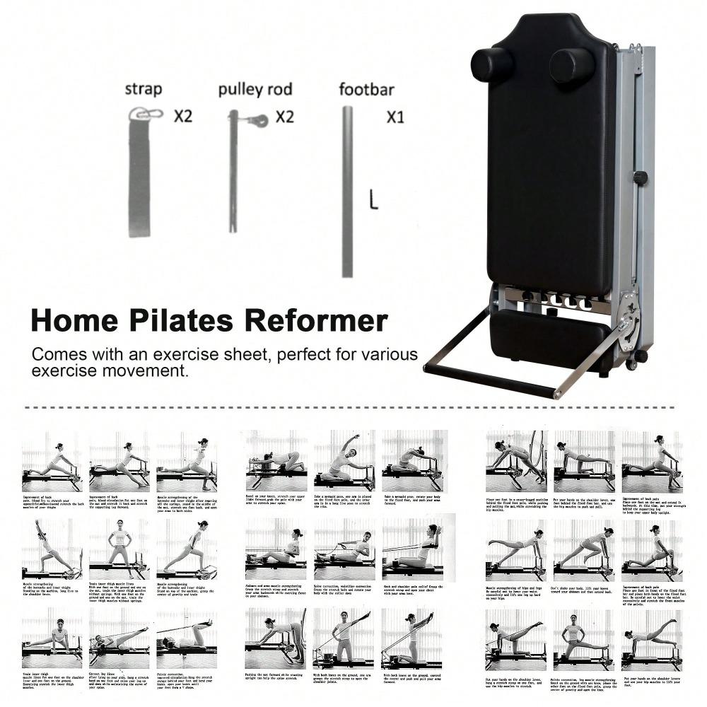 Pilates Reformer Machine, Indoor Pilates Reformer With High Strength Alloy Springs, Foldable Pilates Reformer For Home Gym