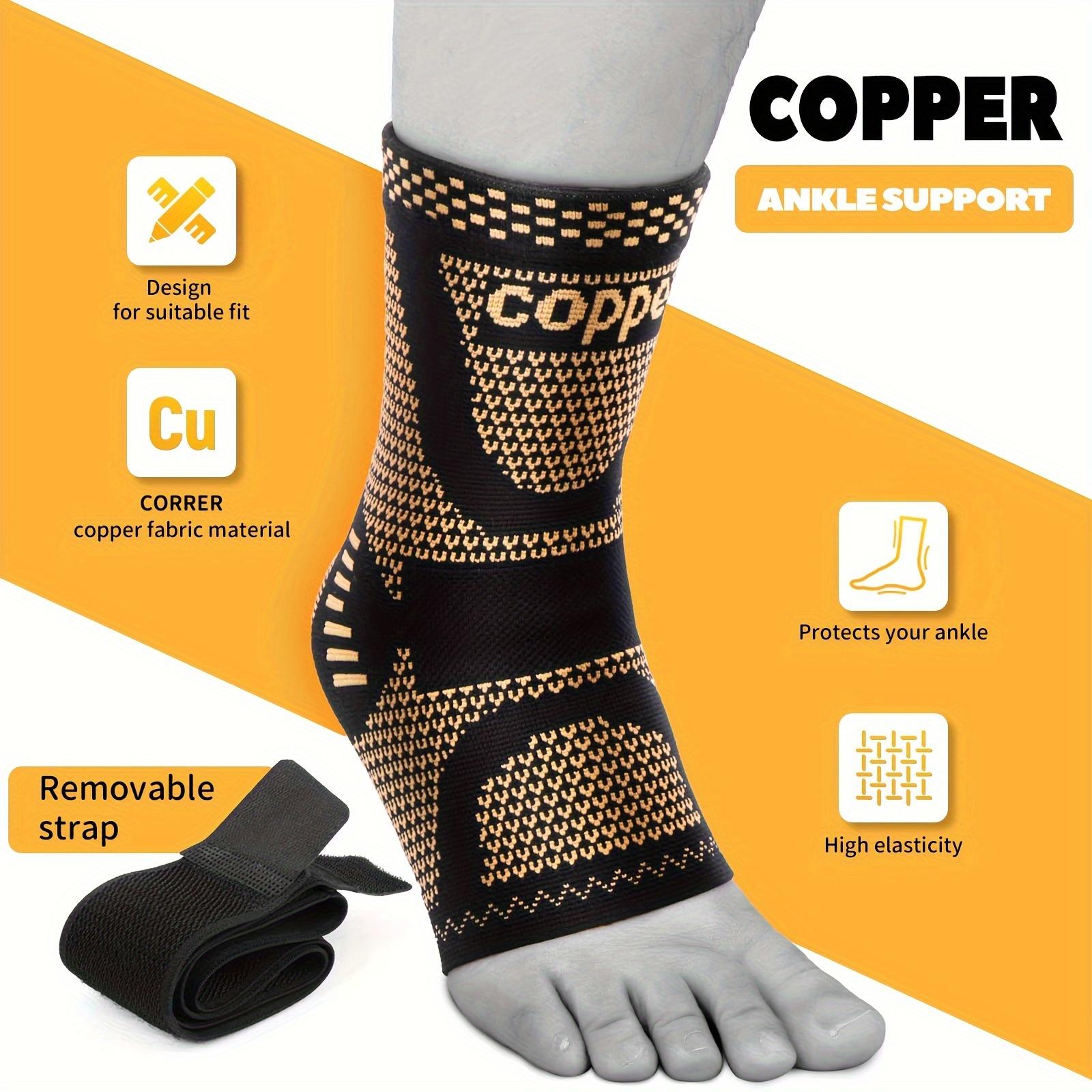 Copper Ankle Brace Adjustable Compression Support Sleeve for Football Running Basketball - Single Pack