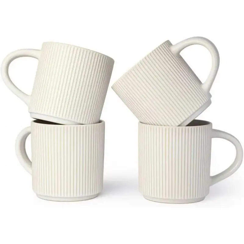 Matte White Coffee Cup 4-Piece Set, 12 Oz Mug with Handle, Ceramic Stoneware Dining Coffee Cup, Ceramic Mug Set Suitable for Coffee, Tea, Hot Cocoa, Milk, Microwave and Dishwasher Safe
