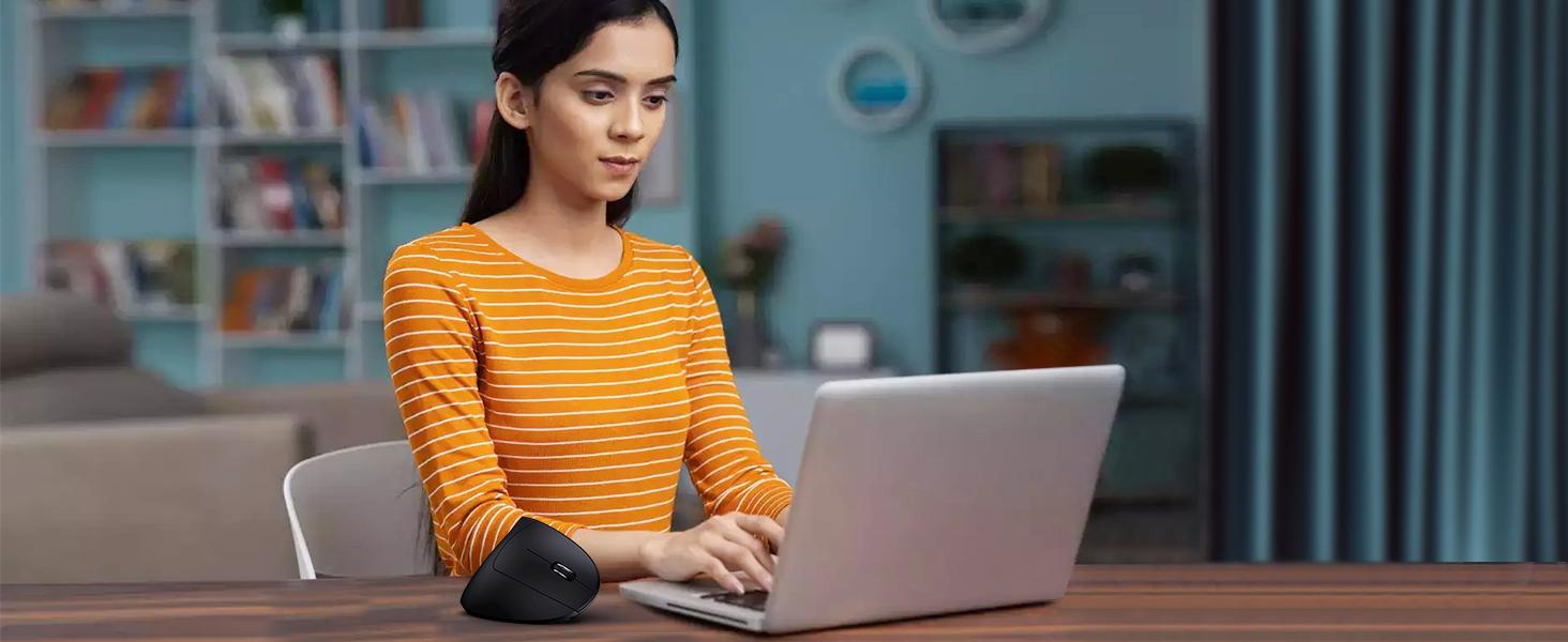 Bluetooth and 2.4G (2-in-1) Rechargeable Wireless Mouse, Ergonomic Vertical Design, 1000/1200/1600 DPI, 6 Silent Buttons, for Laptop, Computer, PC, MacBook, Chromebook-Black