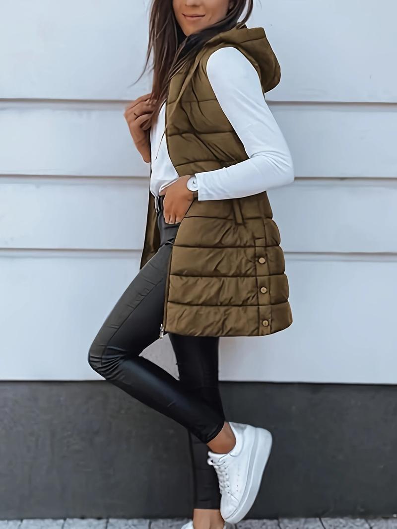 BIGWIG Solid Color Hooded Zipper Vest Jacket Women's Clothing