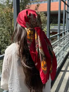 1pc Classic Letter Print Satin Square Scarf, Women Multi Purpose Head Wrap Bandana Neck Shawl, Smooth Silky Hair Scarf Handbag Decor Fashion Accessory