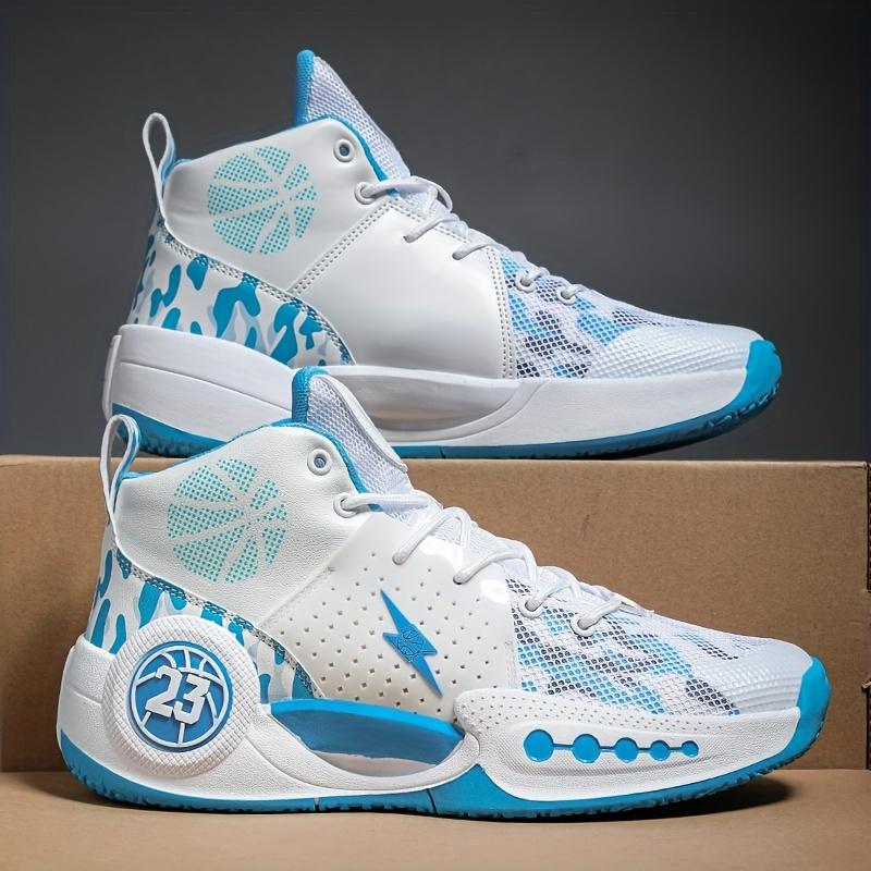 Men's high-top basketball sneakers - non-slip breathable mesh for outdoor and sports activities, striped design, lace-up closure
