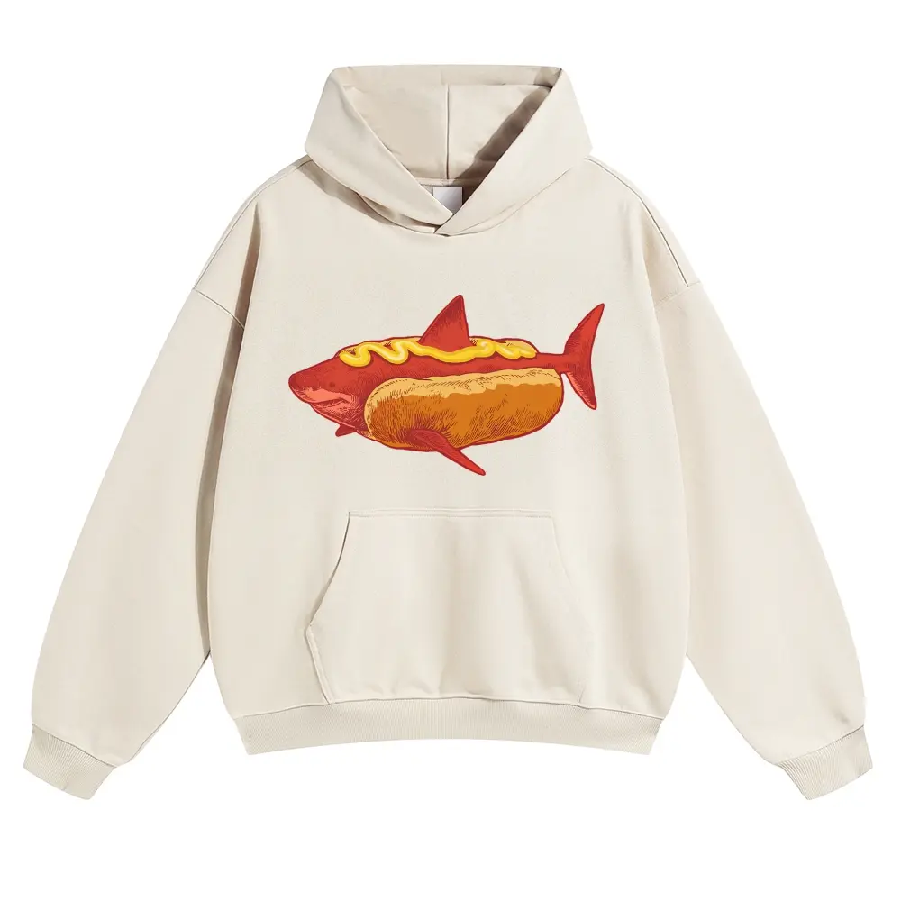 [ DTG Print ] Surreal Hot Dog Shark Hybrid Weird Food Creature Unisex pure cotton sweatshirt Basic Breathable