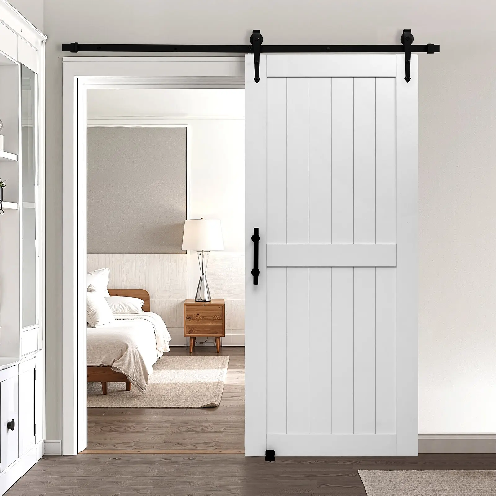 VEVOR 36x84 Inch Sliding Barn Door - High-Strength MDF Panel, Waterproof PVC Surface, H-Frame, Sliding Door with Hardware Kit, Easy to Install, Smooth Quiet Glide for Living Room, Bathroom