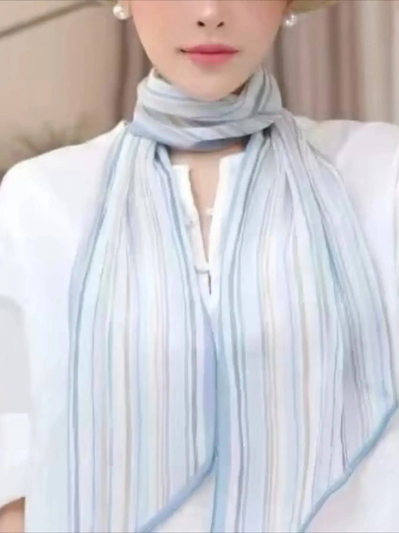 1 new vertical striped long silk scarf women's light chiffon versatile decorative scarf spring and summer temperament long scarf