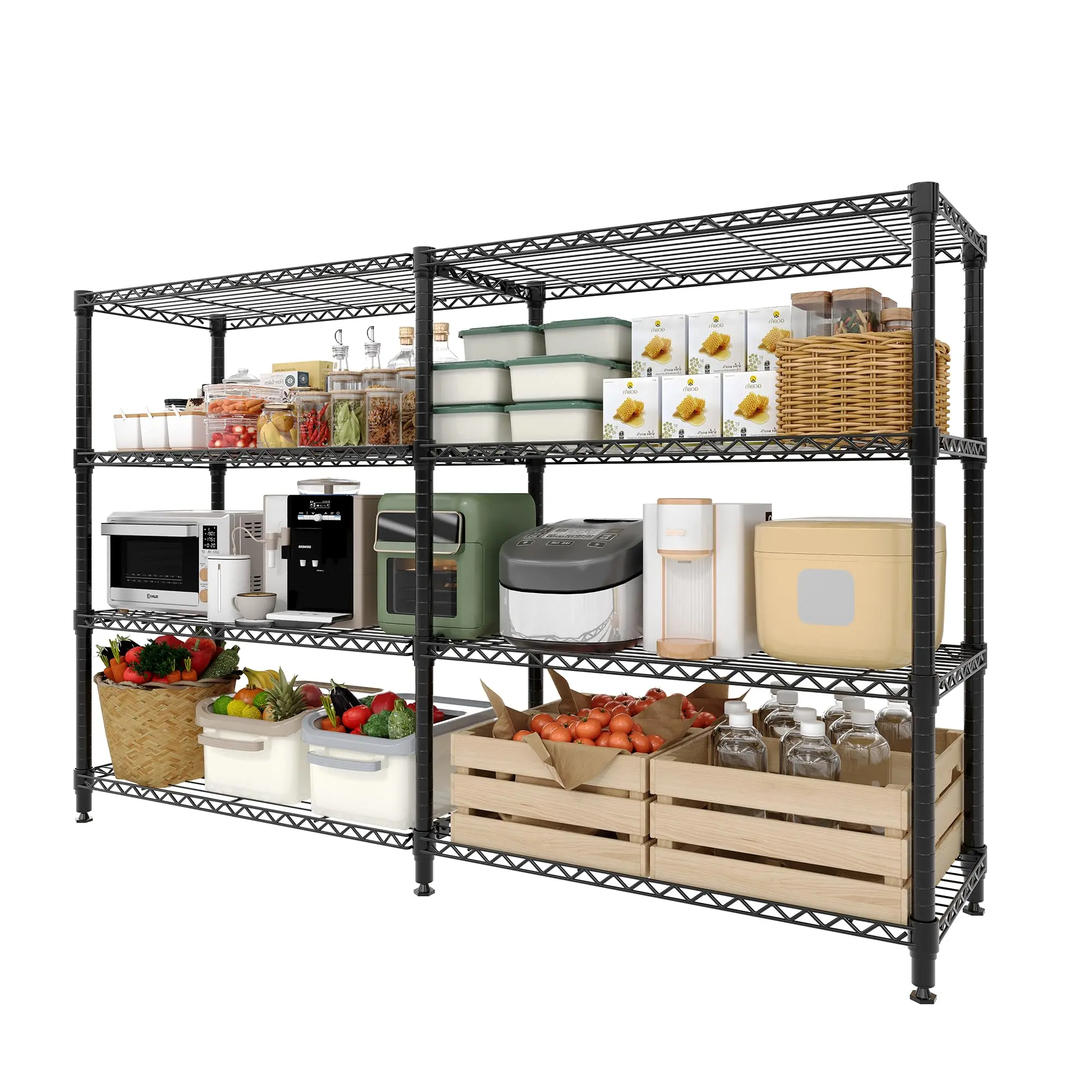 Metal Storage Shelves, Adjustable Heavy Duty Shelving Unit, Garage Wire Shelf Standing Storage Rack Organizer, for Basement Kitchen Pantry Kitchen Commercial