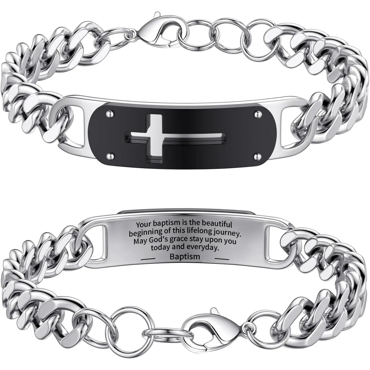 Easter Basket Stuffers  Bracelet for Men Boys, Stainless Steel Cuban  Chain Link Bracelets  Verse Christian Cool  Graduation Gifts for  Teen Boy