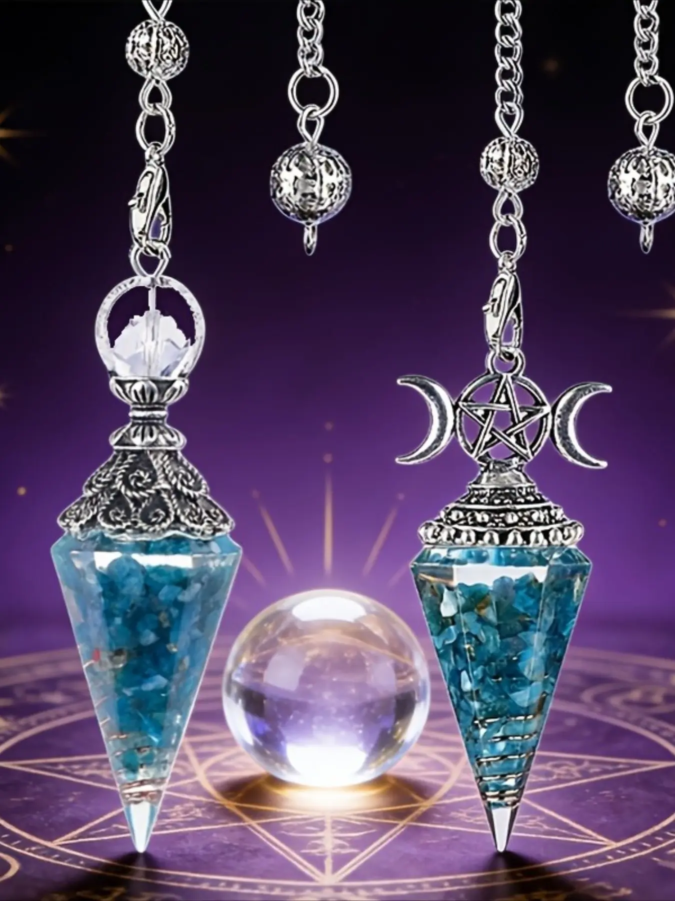 2pcs/Set Blue Apatite Natural Crystal Pendulum Pendant Tool, Blue Apatite Is a Rare And Has Multiple Symbolic Meanings, Emotional Balance, Promotes Peace And Harmony, Gift