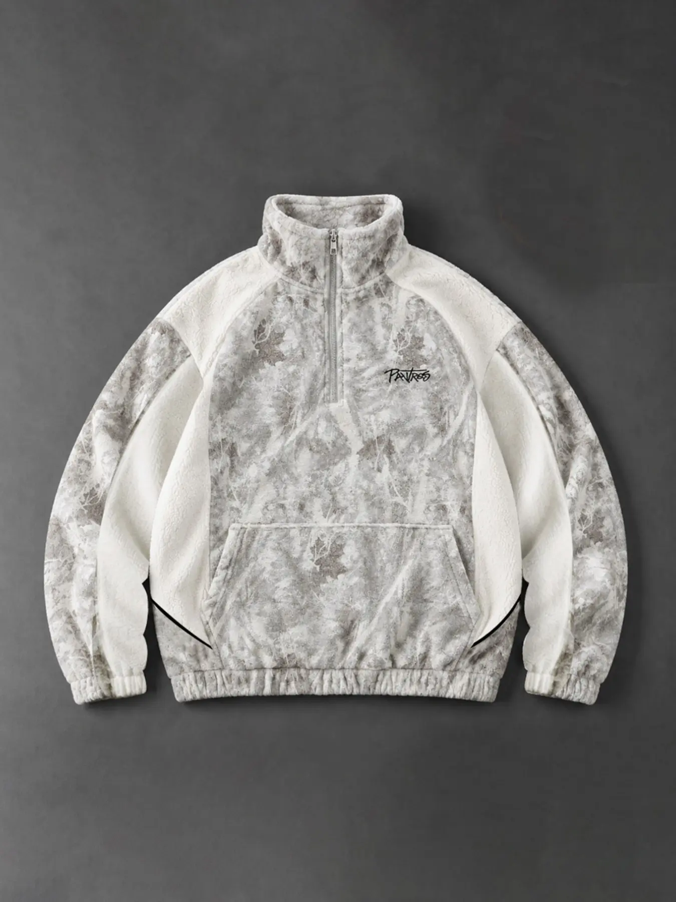 Men's Jungle Camo Patchwork Stand Collar Half-Zip Fleece Sweatshirt, Loose, Casual Street Style, Practical Pockets, Outdoor & Daily Wear