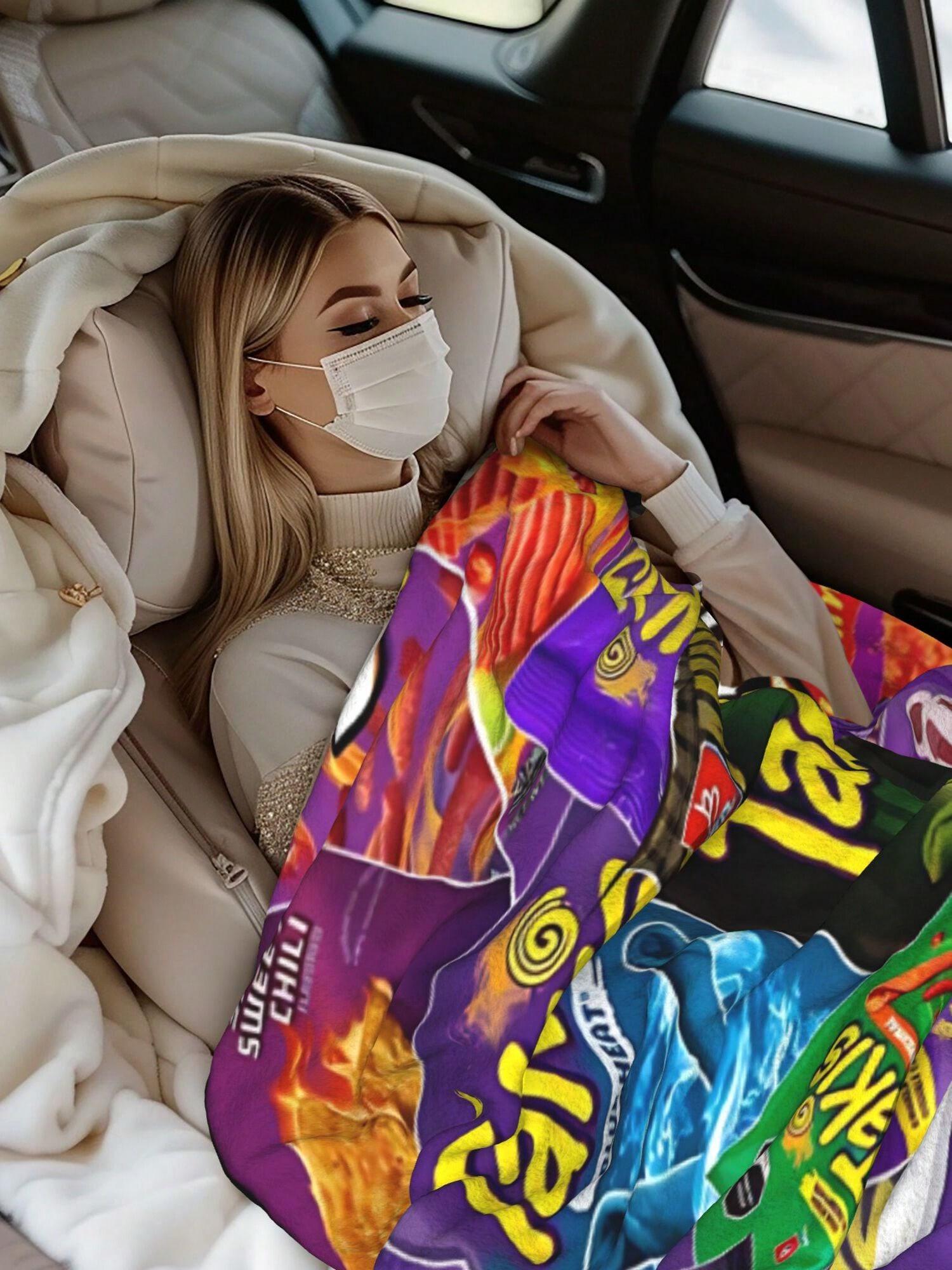 1pcs Soft Personalised Takis Merch Flannel Thick Blanket, Suitable For Sofa, Bed, Living Room, Travel, Office, Shawl, Nap Blanket, Air Conditioning Blanket, Bed Sheet, Camping, Ideal Gift, Daily Gift