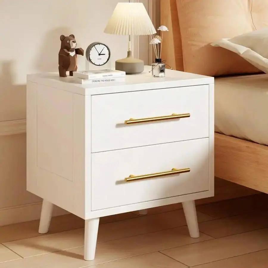 Classic 2-Drawer Marble Nightstand - Indoor Bedroom Furniture, Bedside Table, Christmas Decor Side End Table
