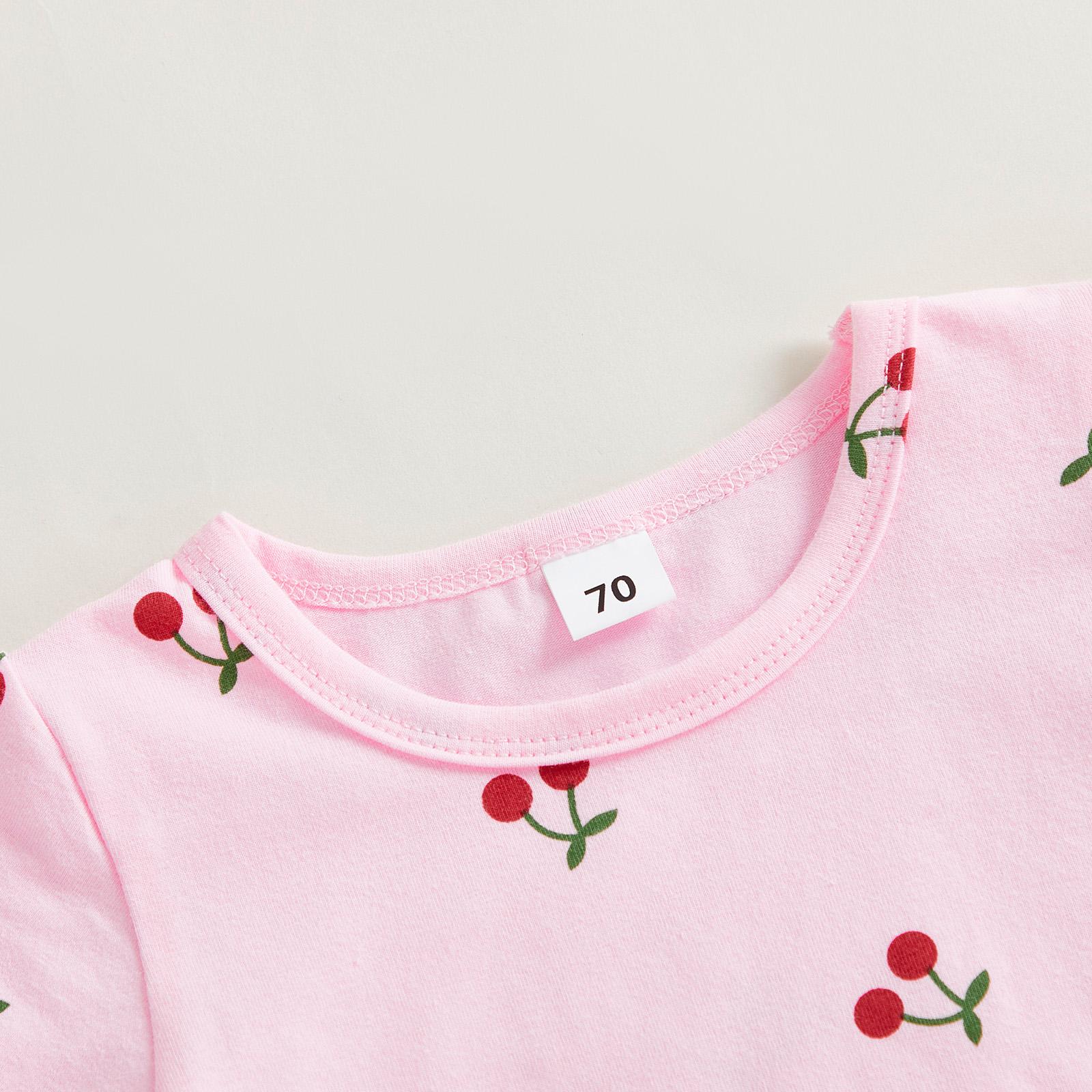 Toddler Baby Girl Summer Outfits Short Sleeve Cherry Print Tops + Shorts 2Pcs Clothes Set Little Girls Summer Clothes