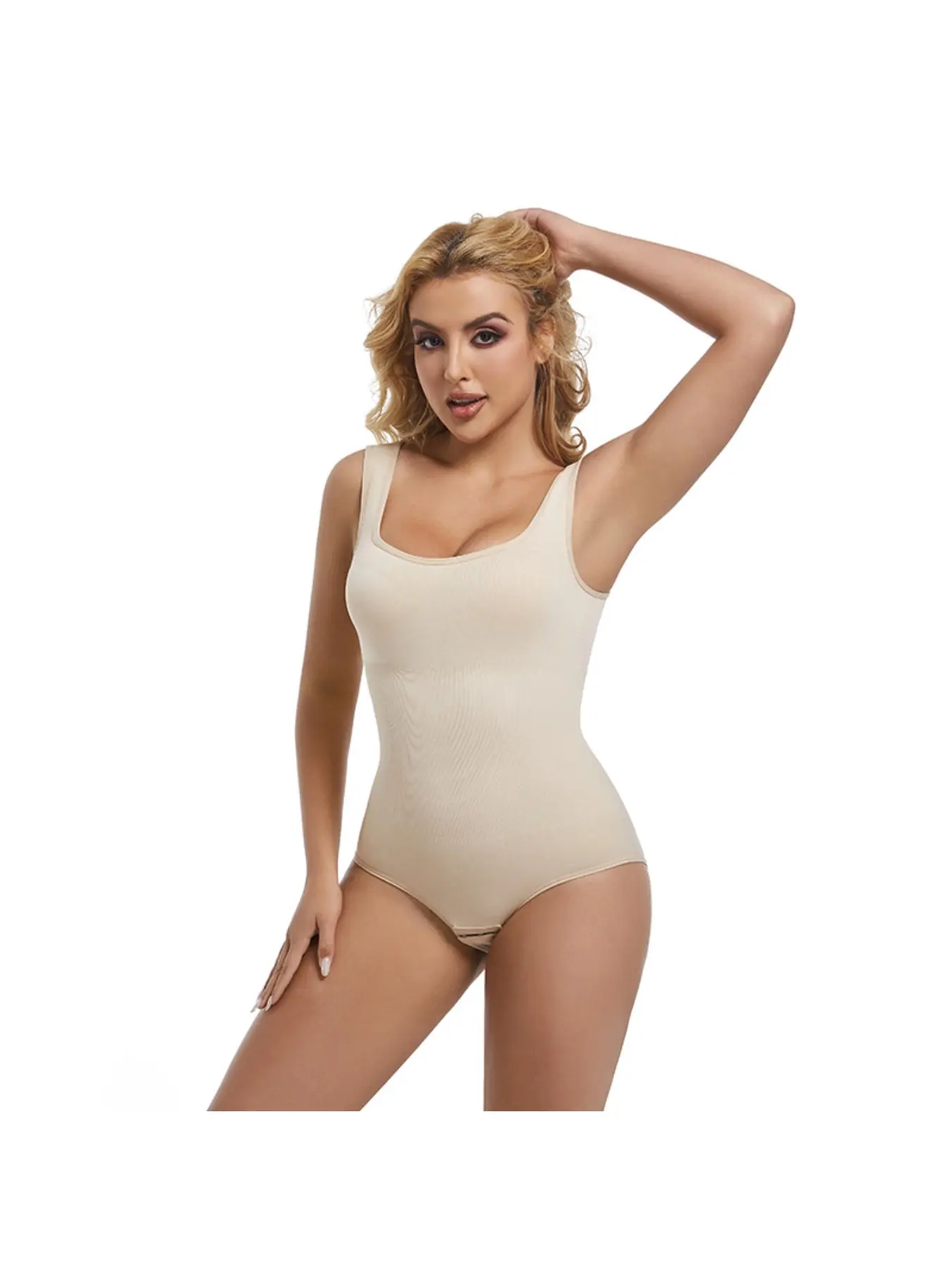 Slim Lance Women's Seamless Square Neck Shapewear Bodysuit, Snap Crotch Tummy Control Butt Lifter Full Body Shaper, Enhanced Compression Sculpting One Piece for Daily Wear S-XXXL