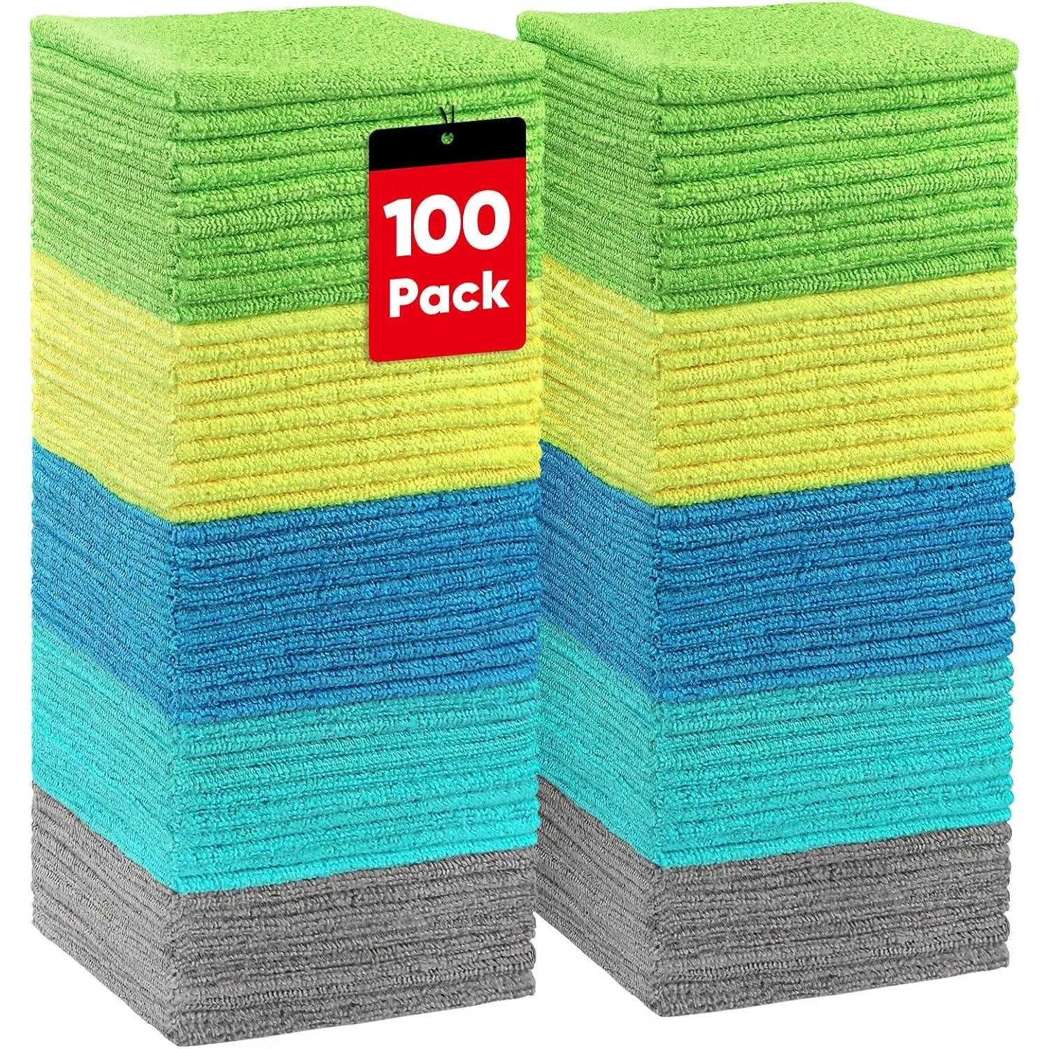 Microfiber Cleaning Cloths 100-Pack 11.5x11.5in, Lint-Scratch-Free Lightweight Handheld Glass Mirrors Set Cleaning Rags for Car, House (Multicolor, Absorbent), Household
