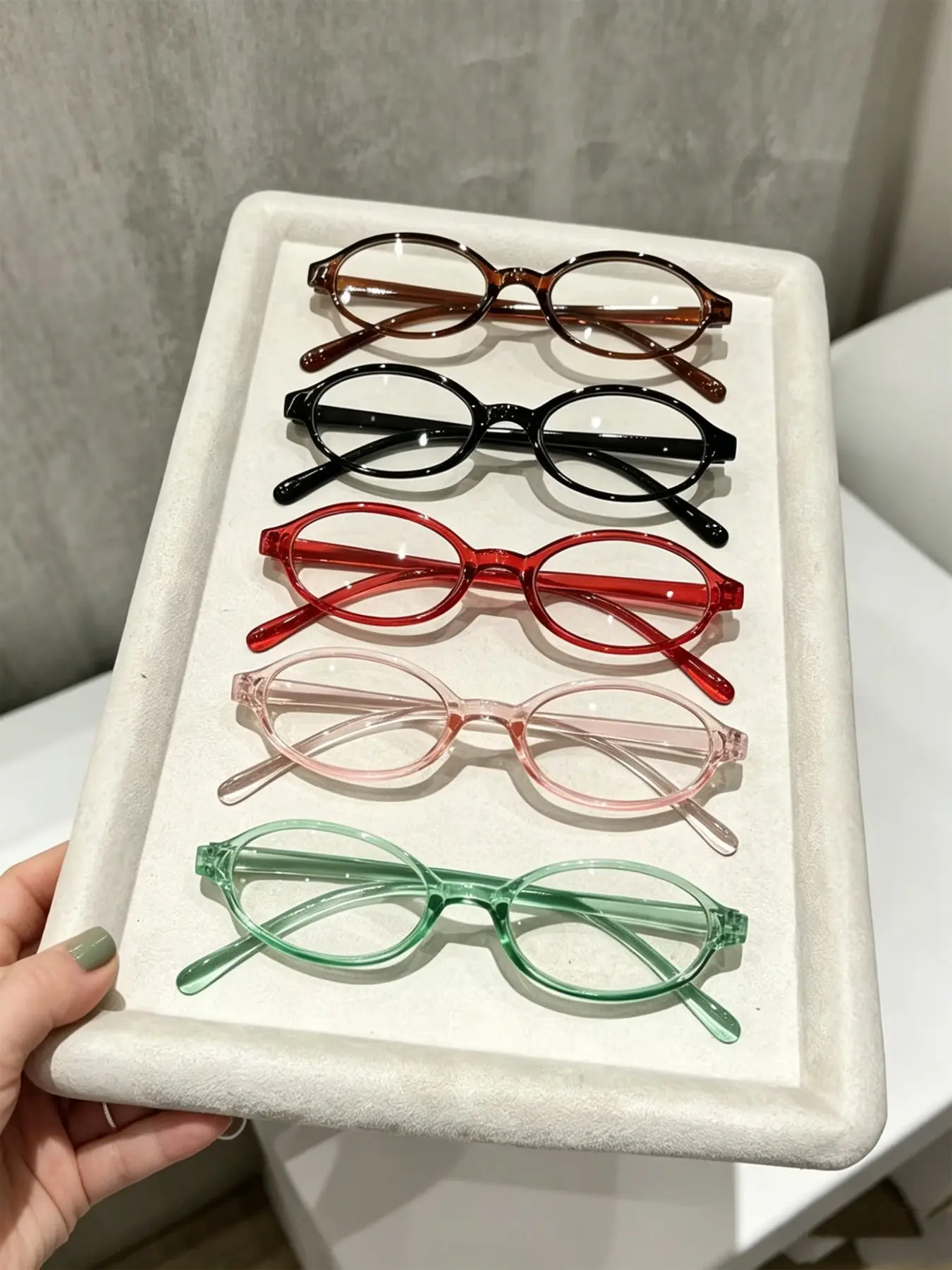 5 Pairs Macaron Transparent Oval Plain Glasses, Fashion Eyewear, Retro Jelly Color Frame, No Prescription, Perfect for Long Face, Millennial Style, Versatile Fashion Accessory