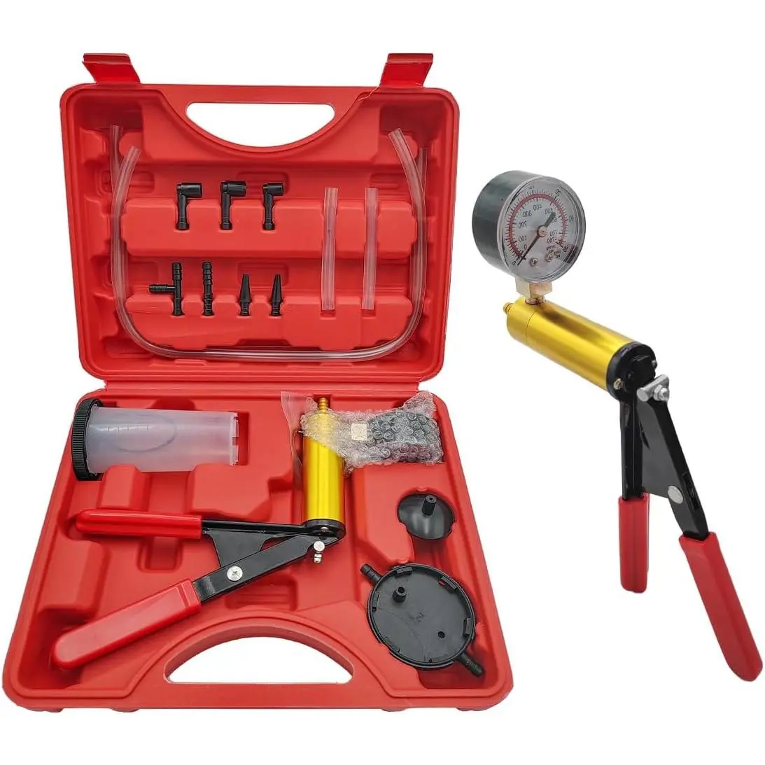 Hand Held Vacuum Pump  Bleeder Kit,  Clutch Fluid Bleeder Vacuum Pump  Tester with Gauge Adapters, Automotive  Fluid Bleeding Set with Protected Case