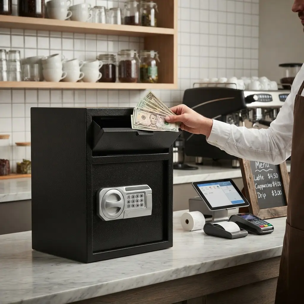 Nokaa Commercial Safe with Drop Slot for Cash Deposits, Password Lock, Emergency Override Keys, Anti-Theft Alarm, Multi-Scene Security Cabinet for Office, Household, Retail Store, Business Use