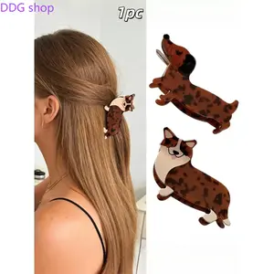Women's Cute Cartoon Animal Acrylic Hair Clips, Sausage Dog & Corgi Puppy Design Hair Claws, Fashion Hair Accessories for Ponytails & Daily Hairstyle Decoration