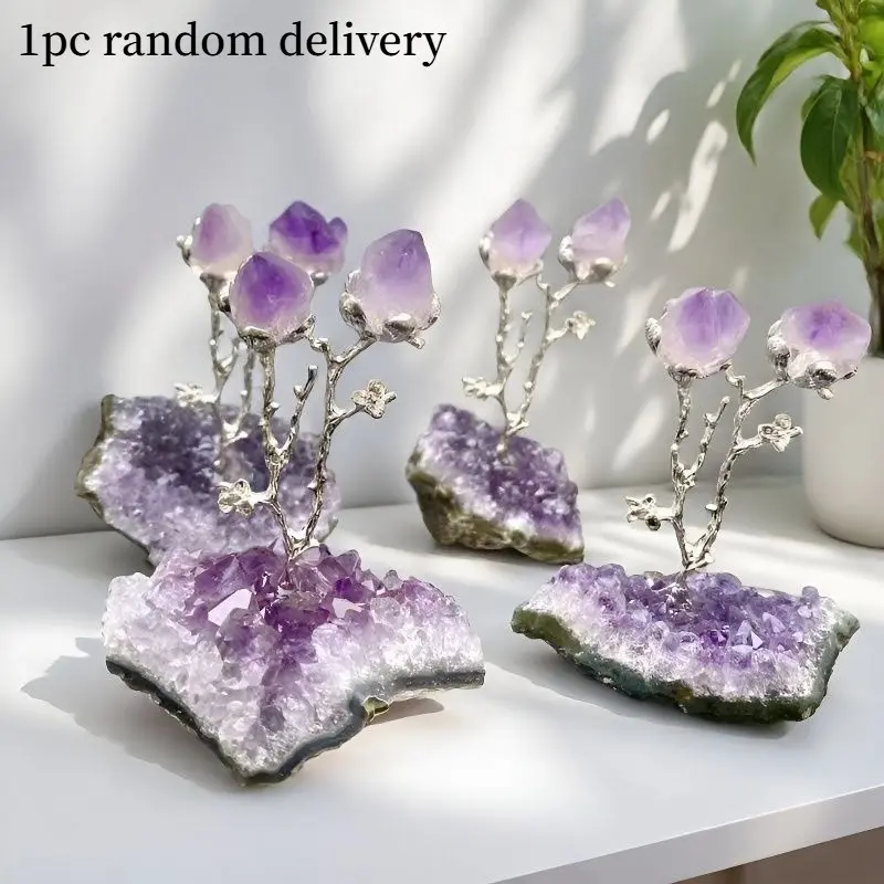 1pc natural amethyst tree ornaments amethyst tooth flower decorations home desktop decoration crafts ornaments holiday gifts