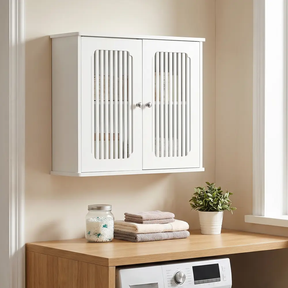Littleox Bathroom Wall-mounted Cabinet, Louvered Double-door Wall-mounted Bathroom Storage Cabinet, Practical Medicine Cabinet, Household Wall Storage Cabinet