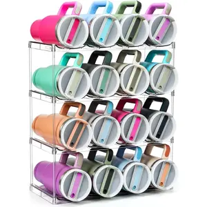 Suitable for large-capacity water bottles and thermos with handles - Acrylic water bottle storage rack - Stackable transparent wine rack and cup holder, suitable for home kitchen pantry shelves and countertops