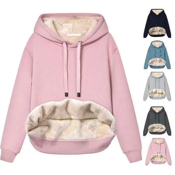 Women's Winter Hoodie Pullover Lamb Wool Warm Thick Long Sleeve Pullover Sweatshirt Can be used with raincoat