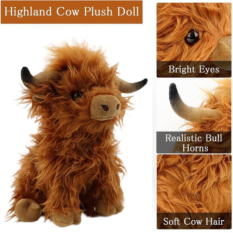 Cute Simulation Highland Cow Plush Toy, 1 Count Cow Stuffed Toy, Stuffed Animal Realistic, Fluffy Toy Animal Decoration Toy for Boys & Girls, Plushies for Kids,Christmas Gifts For GF