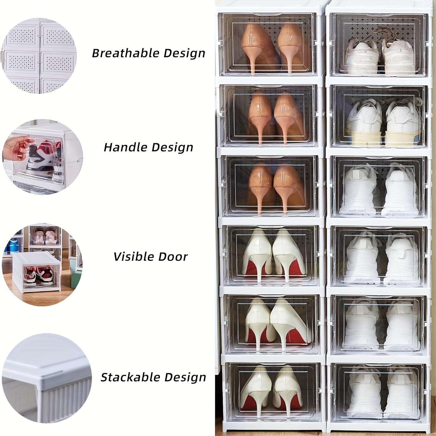 Stackable shoe storage box set, featuring front-opening waterproof transparent plastic storage boxes for easy access, perfect for wardrobes and entryways, shoe storage boxes