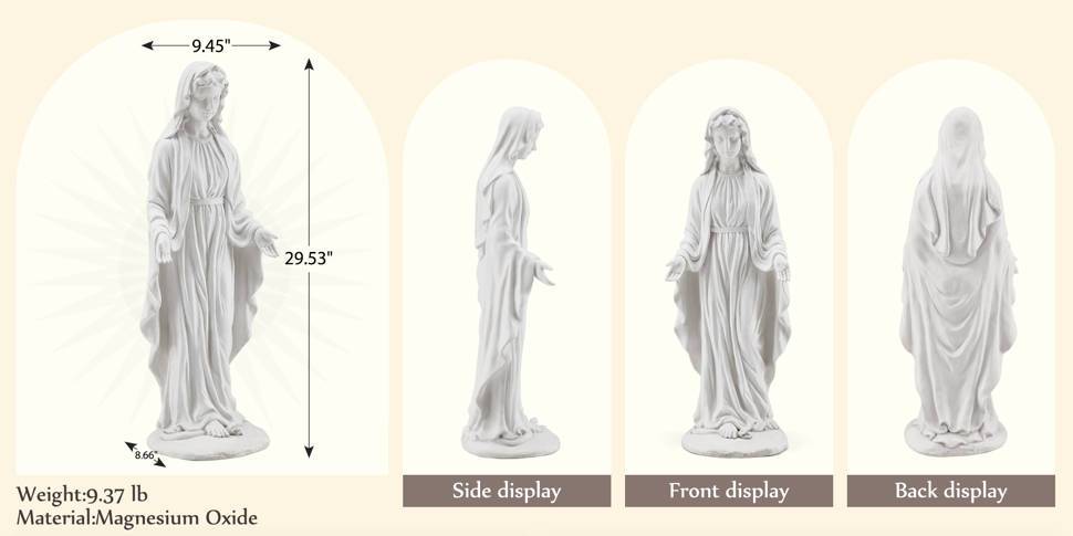 29.5'' Blessed Mother Garden Statue - Weather-Resistant Magnesium Oxide Religious Sculpture, Outdoor Spiritual Decor for Garden, Lawn & Patio