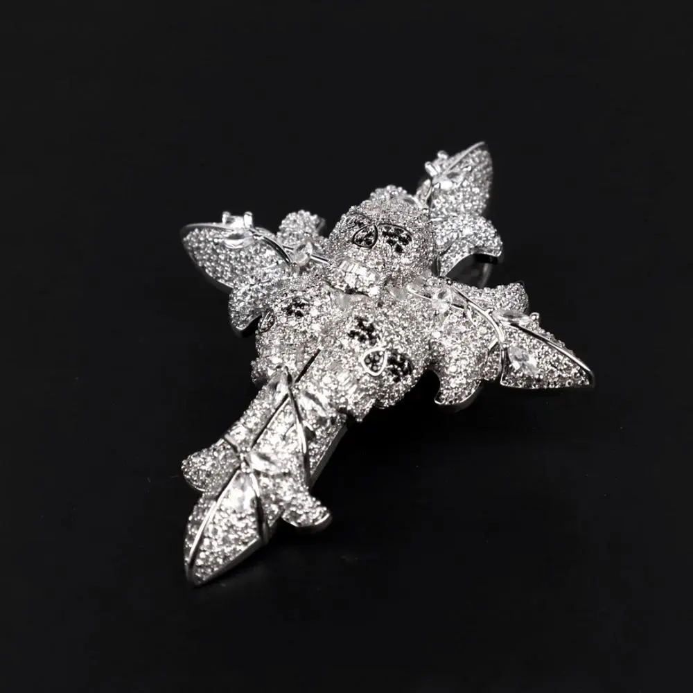 Skull Cross Full Zircon Pendant Fashion Jewelry Synthetic Zircon Pendants Hip Hop Men Necklaces Gift for Friend Boyfriend