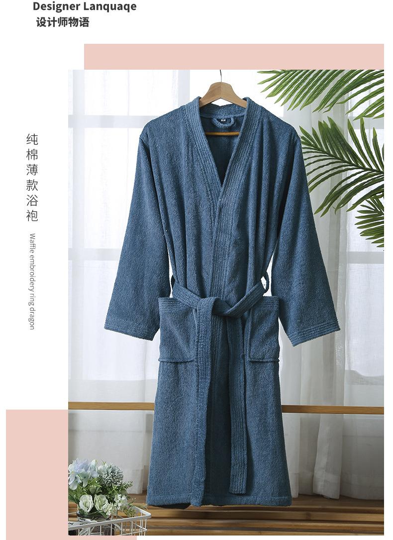 Hotel pure cotton bathrobe, spring and autumn towel material pajamas for women, all-cotton long style, soft, absorbent, quick-drying bathrobe with logo