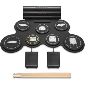 Drum Set, 7 Pads Roll Up Electric Drum Pad with  Function, Portable Rechargeable Midi Drum Kit with -in Speaker/Pedals/Headphone Jack,  Holiday  for Beginner
