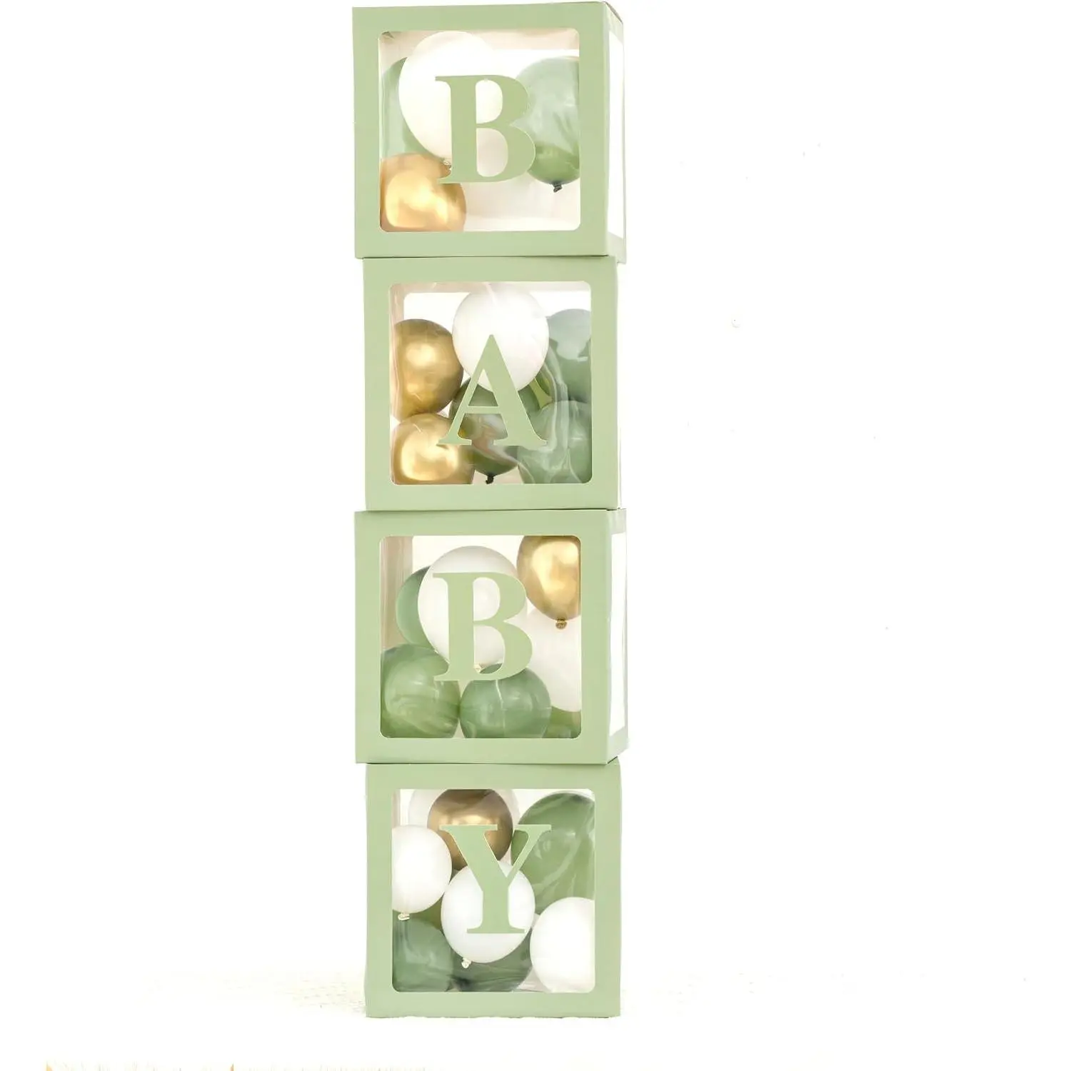 Sage Green Baby Shower Decorations, B-A-B-Y Transparent Balloon Boxes & 35 Pcs BalloonsGift
