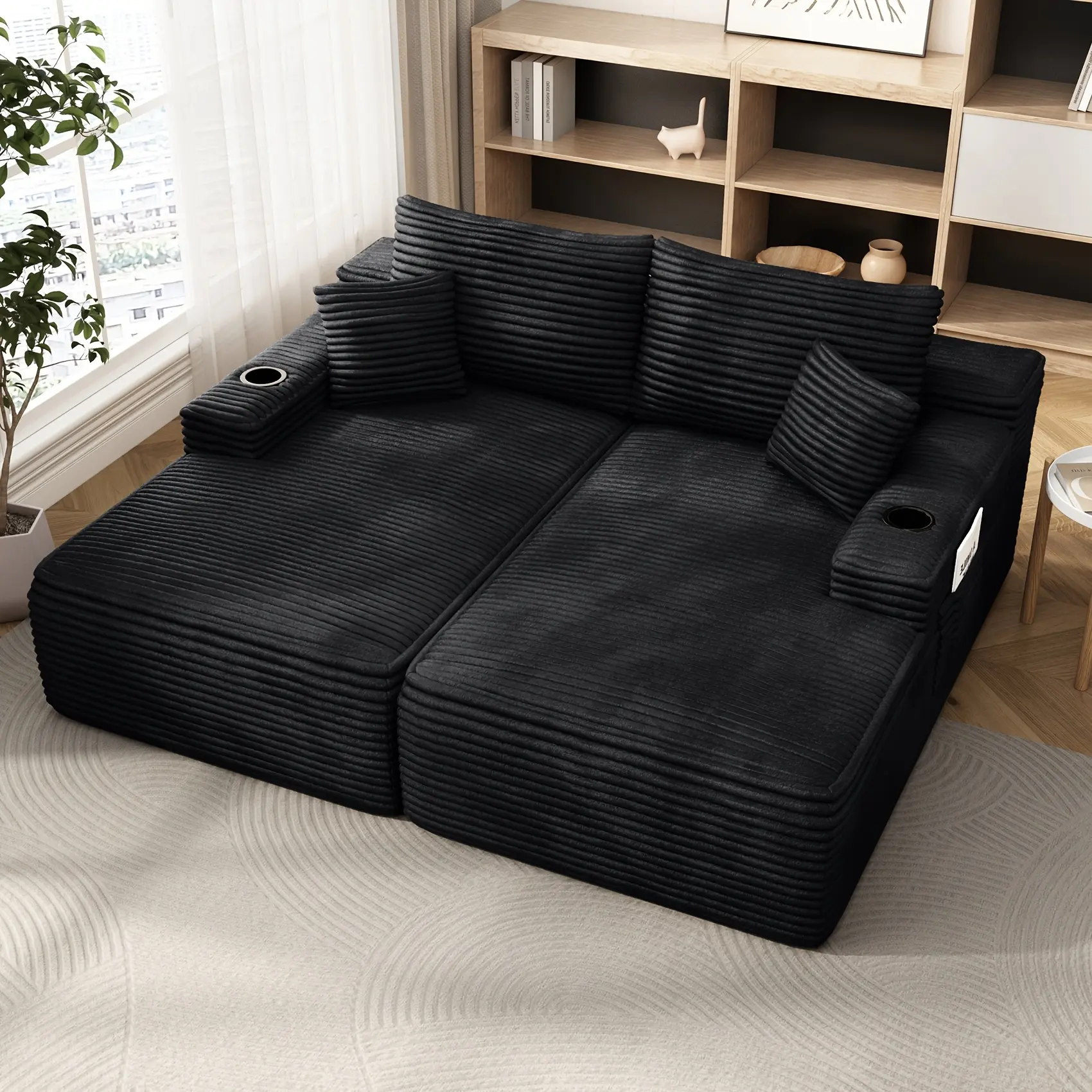 69-Inch Extra-Large Boneless Loveseat Sofa Bed with 2 Cup Holders & Side Pockets, Hybrid Spring & Foam Couch, Convertible Sleeper Chair for Couples, Gaming, Guest Room & Apartments