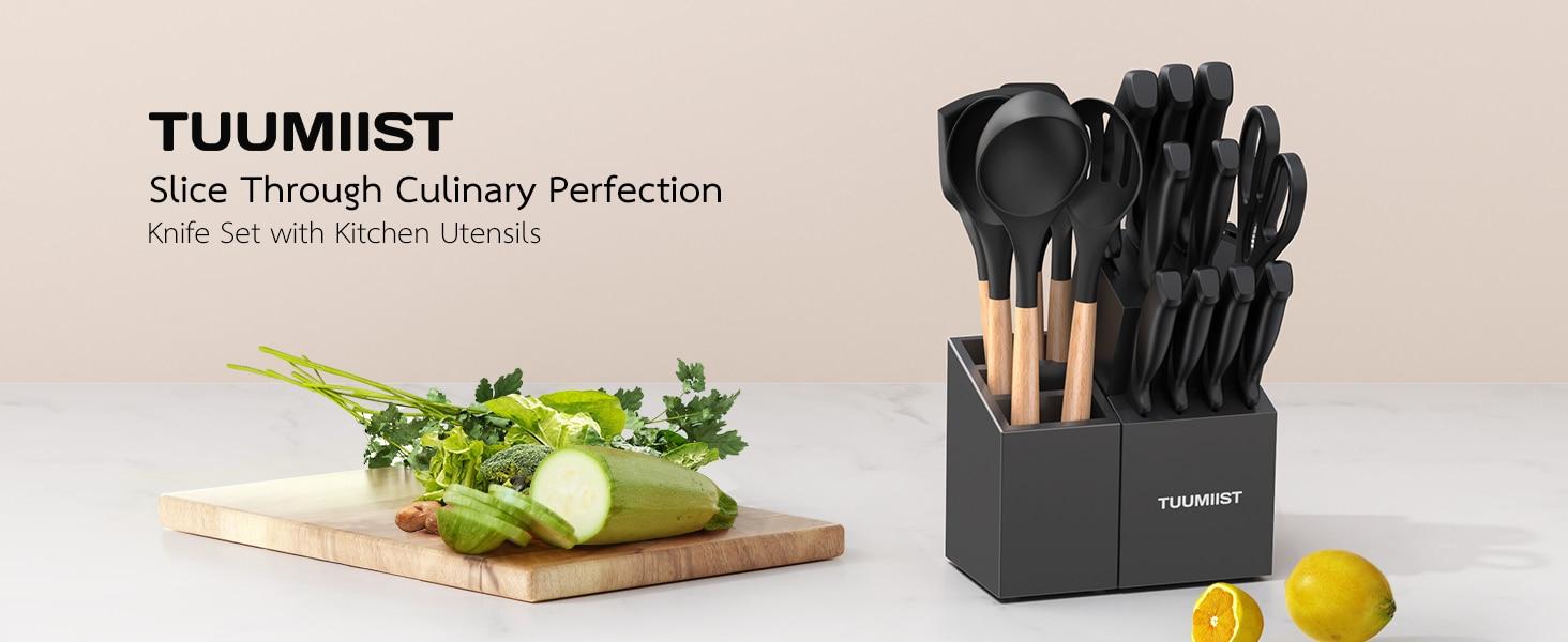 Tuumiist Knife Set, TUUMIIST 18PCS Kitchen Knife Sets With Block And Sharpener, Kitchen Utensils Set, Removable Utensil Holder -Precision Cutting, Effortless Sharpening, Convenient Organization