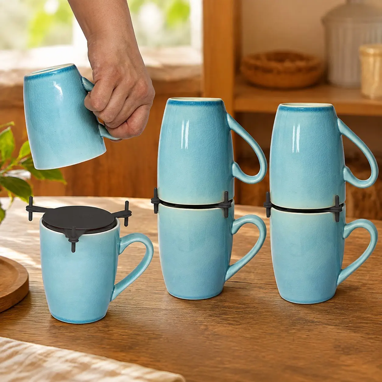 Mug Stackers for Kitchen Cabinets, Coffee Cup Stacker 6-Pack, BlackGift