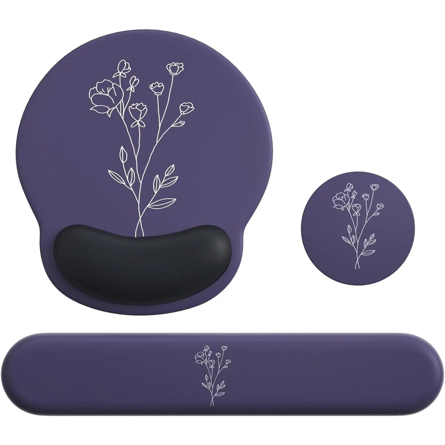 Ergonomic Mouse Pad Set with Keyboard Wrist Rest, PU Leather Desk Mat with Nonslip Base and Coaster for Computer Laptop Keyboard Desktop