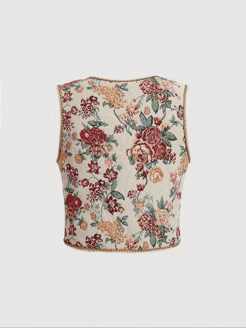 Women's Floral Print Tank Top, Boho Sleeveless Top for Daily Holiday Vacation Wear, Ladies Clothes for All Seasons