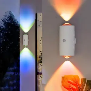 EISSLOLY USB Rechargeable LED Night Light with Move Sensor, RGB Gradient Ambient Light, Dimmable Indoor Light, Magnetic Step Lamp for Entryway, Bedside, Desk, Closet